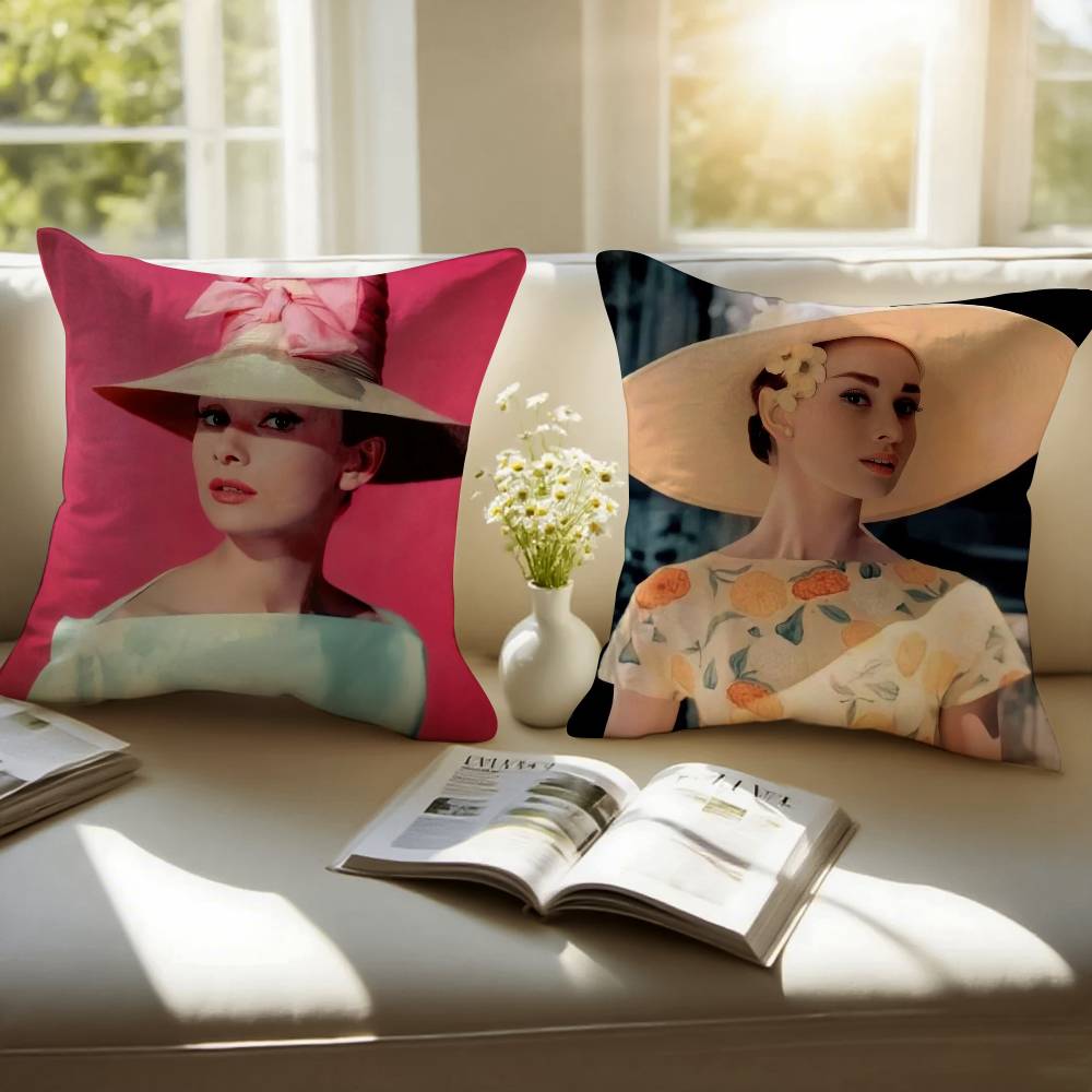 B=Beauty A-Audrey H-Hepburn Pillow Case Anti-dustmite Pillowcase Invisible Zipper Silky Short Plush Sofa Cushion Cover