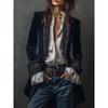 Women's European American Style Solid Color Patchwork Lace Velvet Long Sleeve Coat