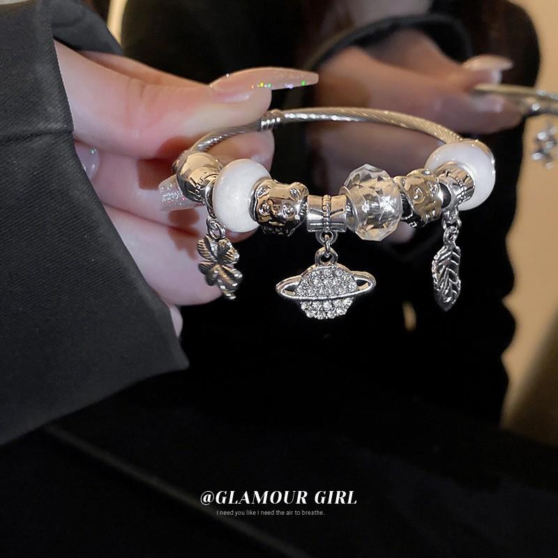 Panjia Dora Women's Stainless Steel Beaded Bracelet - European American Versatile Luxury Jewelry