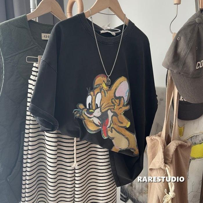 Pure cotton plus-size women s plus-size pants, jin Jerry mouse print youthful casual short-sleeve T-shirt for women, new summer arrival S