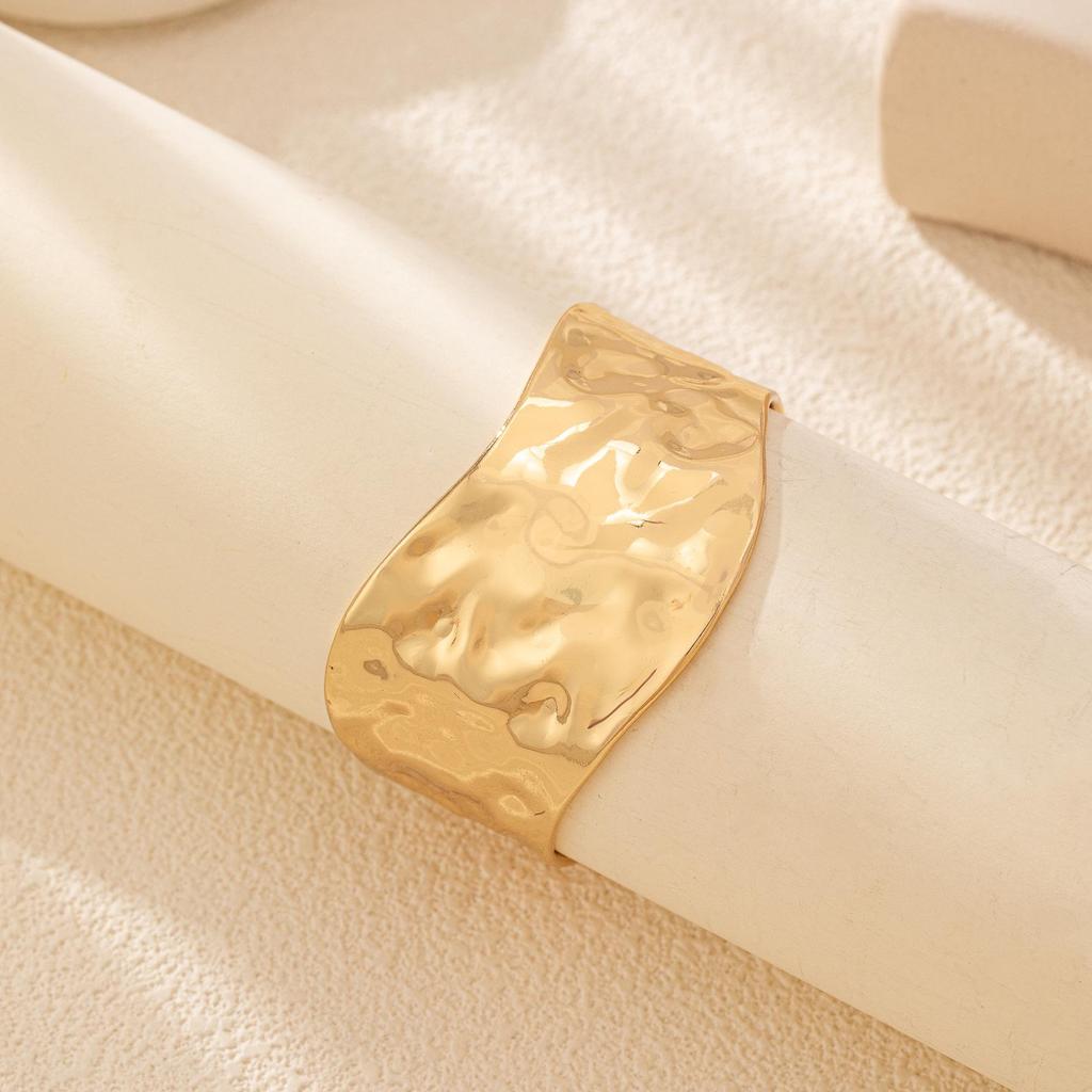Trending European & American Light Luxury Minimalist Hammered Irregular Wide Band Open Bangle - Exquisite Handcrafted Jewelry