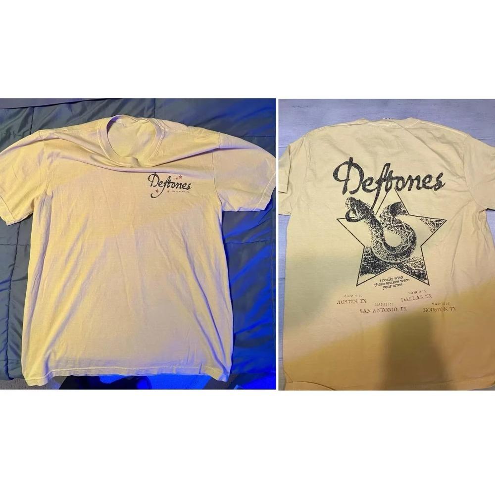 

Deftones Эксклюзивная для Техаса Двусторонняя футболка с перепечаткой тура 2025 года Летняя хлопковая футболка Подарок для фаната С коротким рукавом для мужчин и женщин M