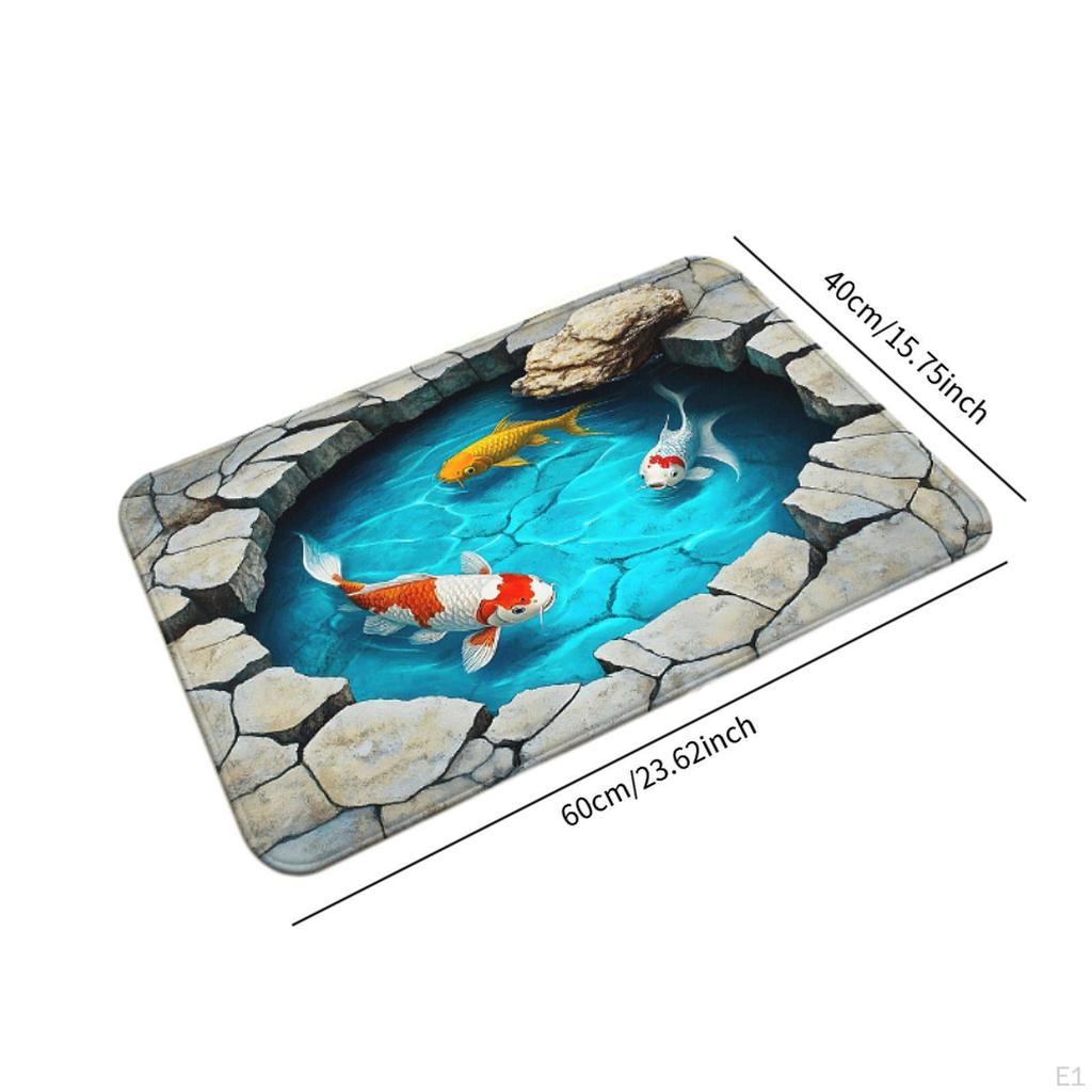3 D Illusion Carp Rug Floor Mat Washable Koi Fish Pond Doormat with Realistic Water Effect for Stair