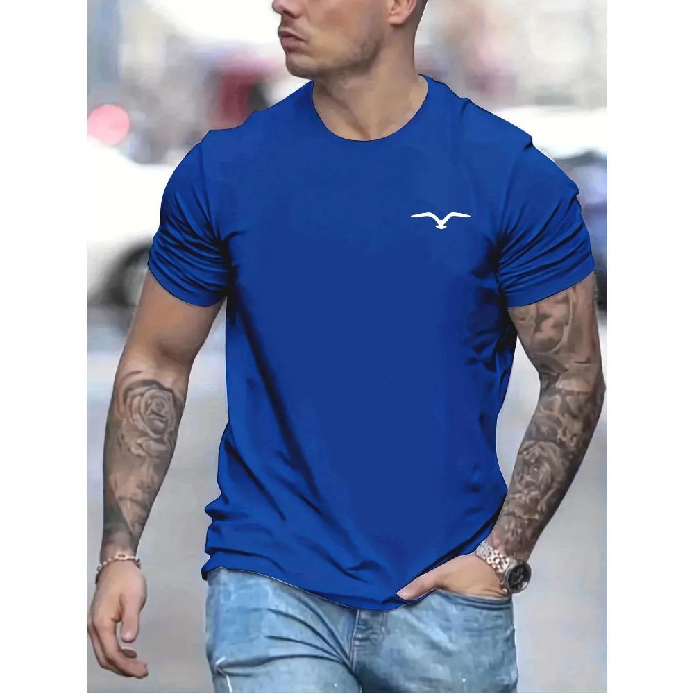 Men's 100% cotton summer loose and comfortable Bird Graphic printed slim fit casual sports round neck short sleeved T-shirt top