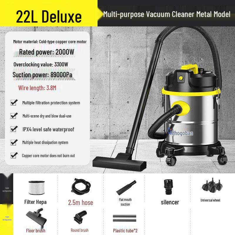 Dual-Use Wet/Dry Industrial Vacuum Cleaner for Home, Commercial, and Car Cleaning with Large Suction