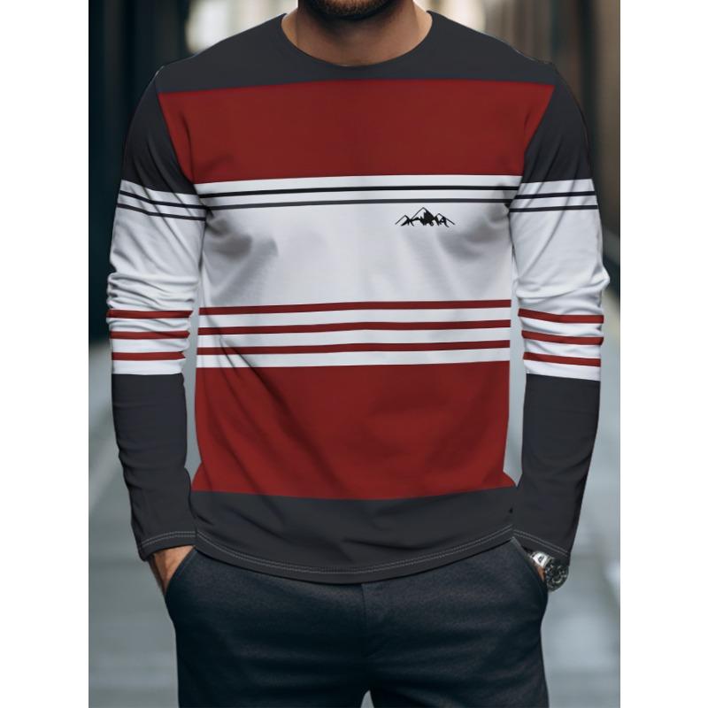 This Long-Sleeved Top Features Black, Red, And White Stripes with a Mountain Shape on The Back