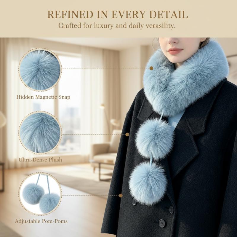 1Pcs Winter Thickened Natural Fox Fur Scarf For Women Magnetic Scarf Neck Warm Fluffy Shawls Female Coat Collar