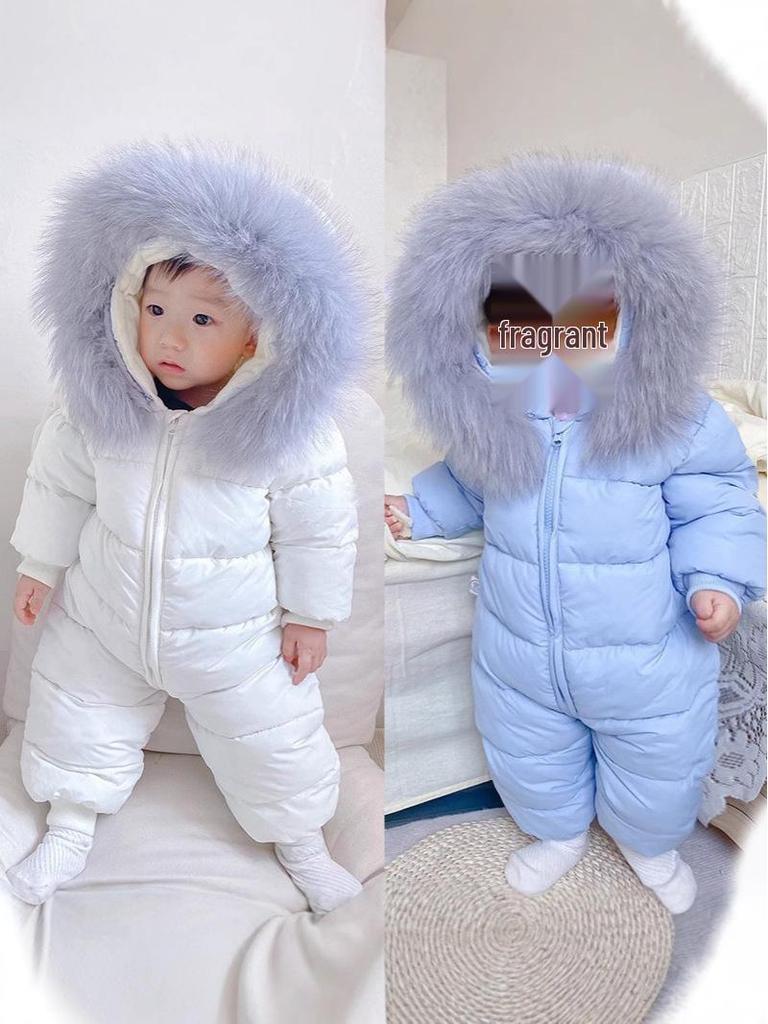 Winter Baby Jumpsuit with Fur Collar and Velvet Lining