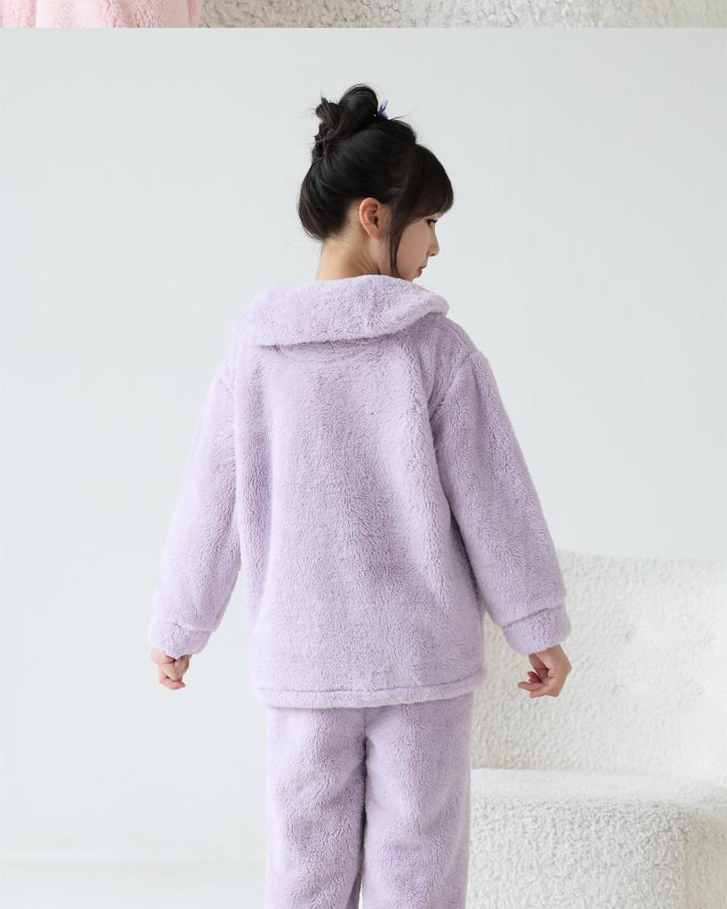 Lulu Niu Mädchen Flanell Pyjama - Herbst/Winter Gemütliche und Verdickte Korallenfleece Homewear für Kinder