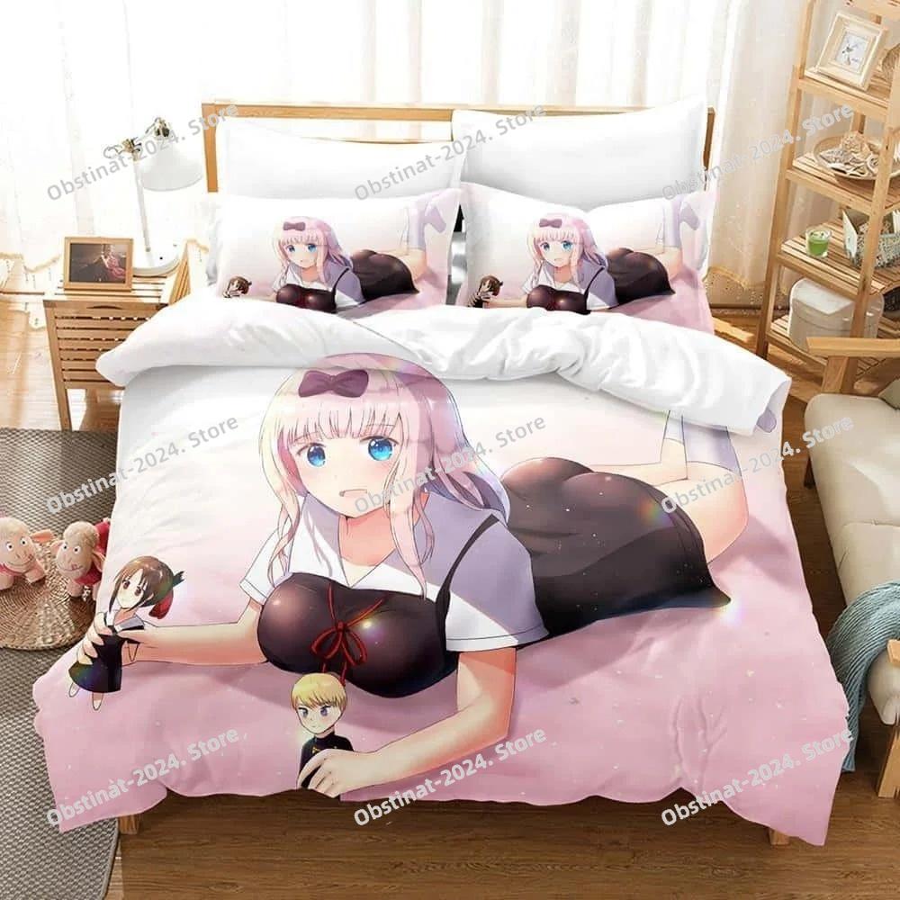 Kaguya-sama Love Is War Bedding Set Cartoon Anime Three-piece Set Adult Kid Bedroom Duvetcover Sets 3d Print Anime Kawaii Girls