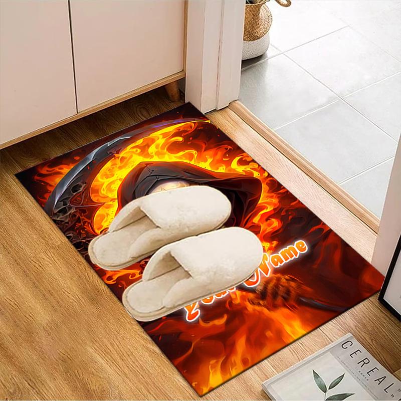 Tappetino personalizzato con nome Tema Mietitore in Fiamme Ideale per Soggiorno, Sale Giochi, Ufficio, Camera da Letto, Tappetino Design Giocoso