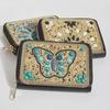 Bohemian Style PU Zipper Card Holder & Coin Purse with Butterfly and Flower Design