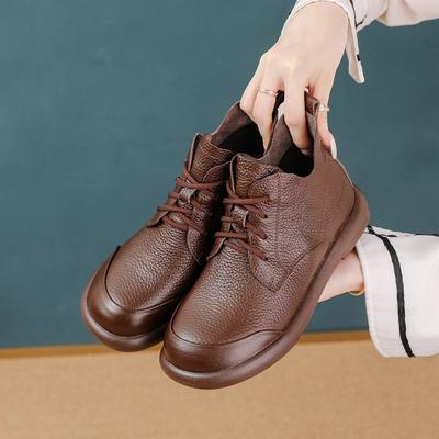 Botas Nuevas de Cuero Vacuno Genuino para Mujer Zapatos Oxford Impermeables de Lujo Botines de Tobillo con Cordones para Dama Zapatos de Tacón Bajo Botines Cortos para Mujer