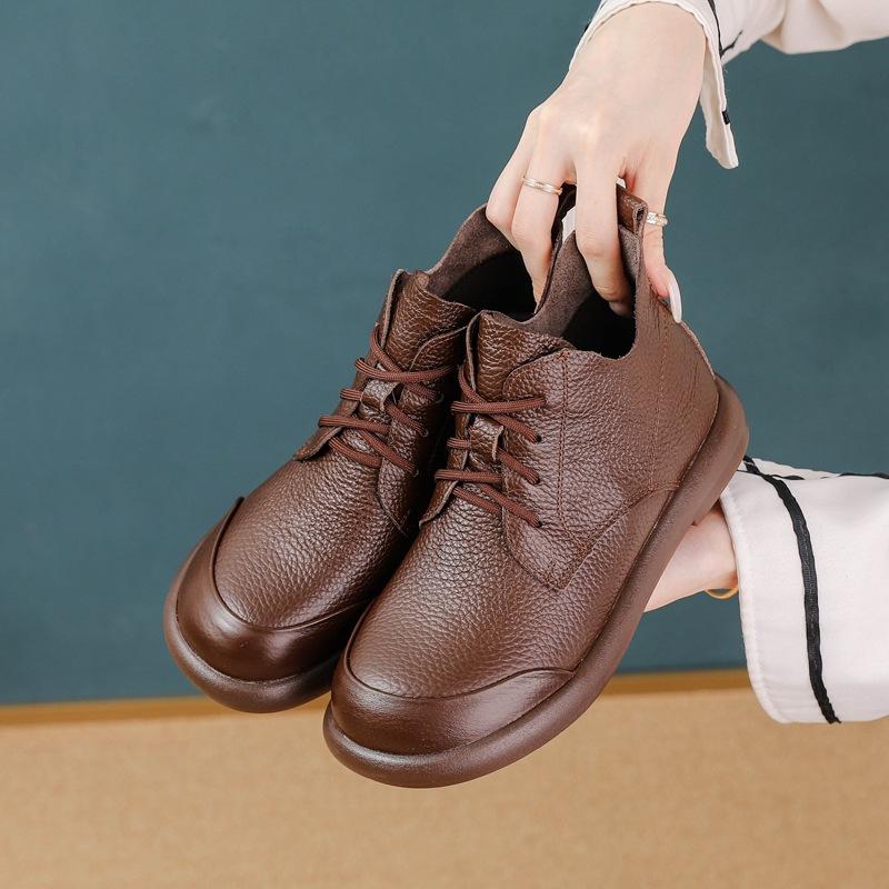 

Новые ботинки из натуральной коровьей кожи Женские Роскошные Водонепроницаемые Оксфорды Женские Ботильоны на шнуровке Низкий каблук Обувь Женские Короткие Ботильоны 41