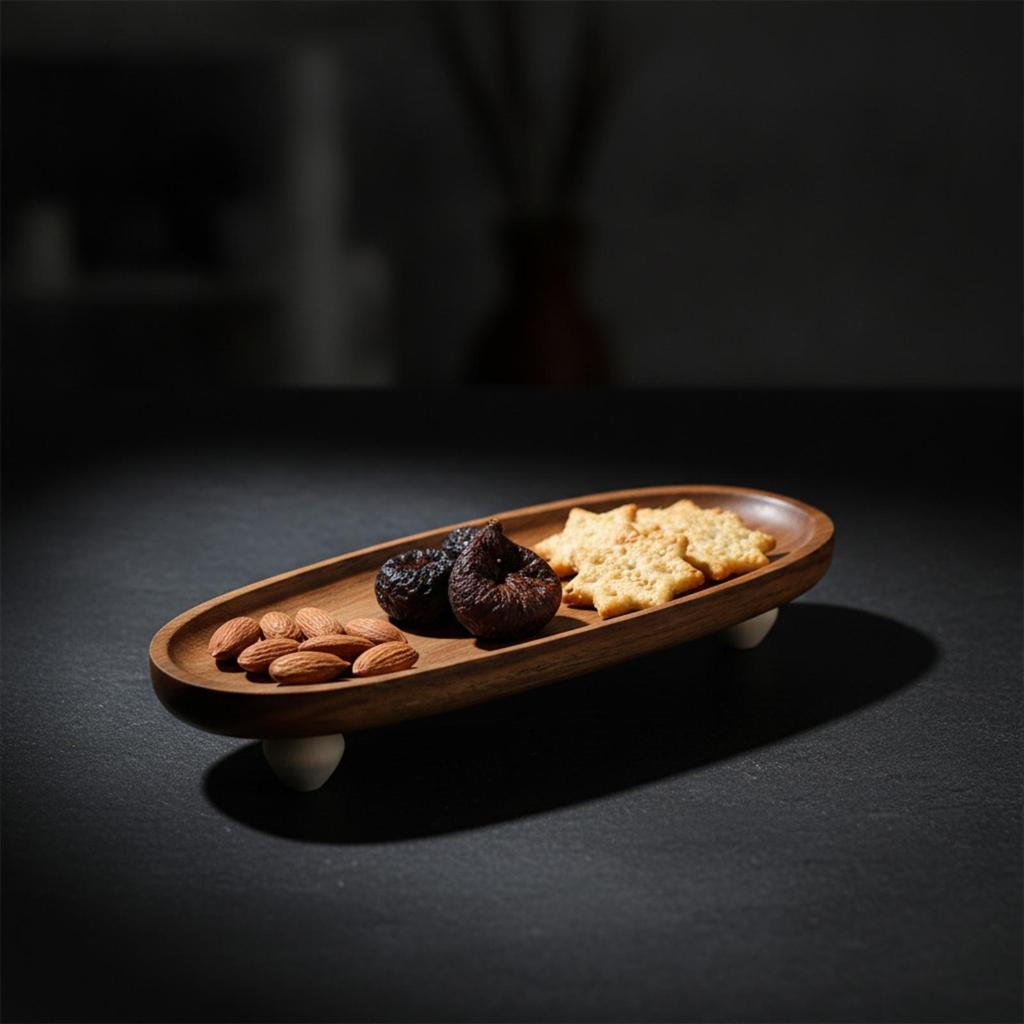 Natural Wood Grain Elevated Serving Tray Low-Rise with Feet Decorative