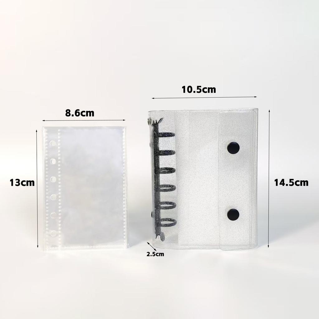A7 Glitter Double Button Transparent PVC Soft Shell Color 6-hole Metal Clip, Hand Ledger, Photo Album, Loose Leaf Shell, Including 10 Inner Pages