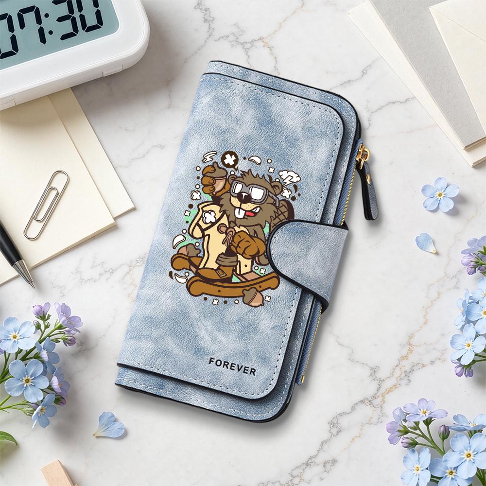 Cute Beaver Printed Long Wallet Fashion Portable Multi Slot Card Holder Coin Purse