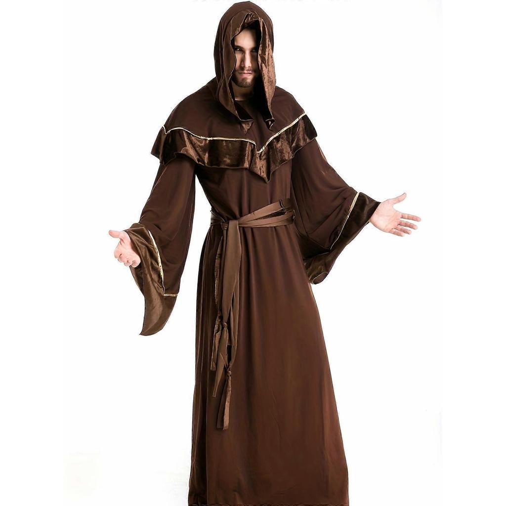 Halloween Costume Cotton Blend Halloween Adult Costume Men's Cospaly Wizard Robe Grim Reaper Cloak Men's Witch Clothing Party Performance Costume