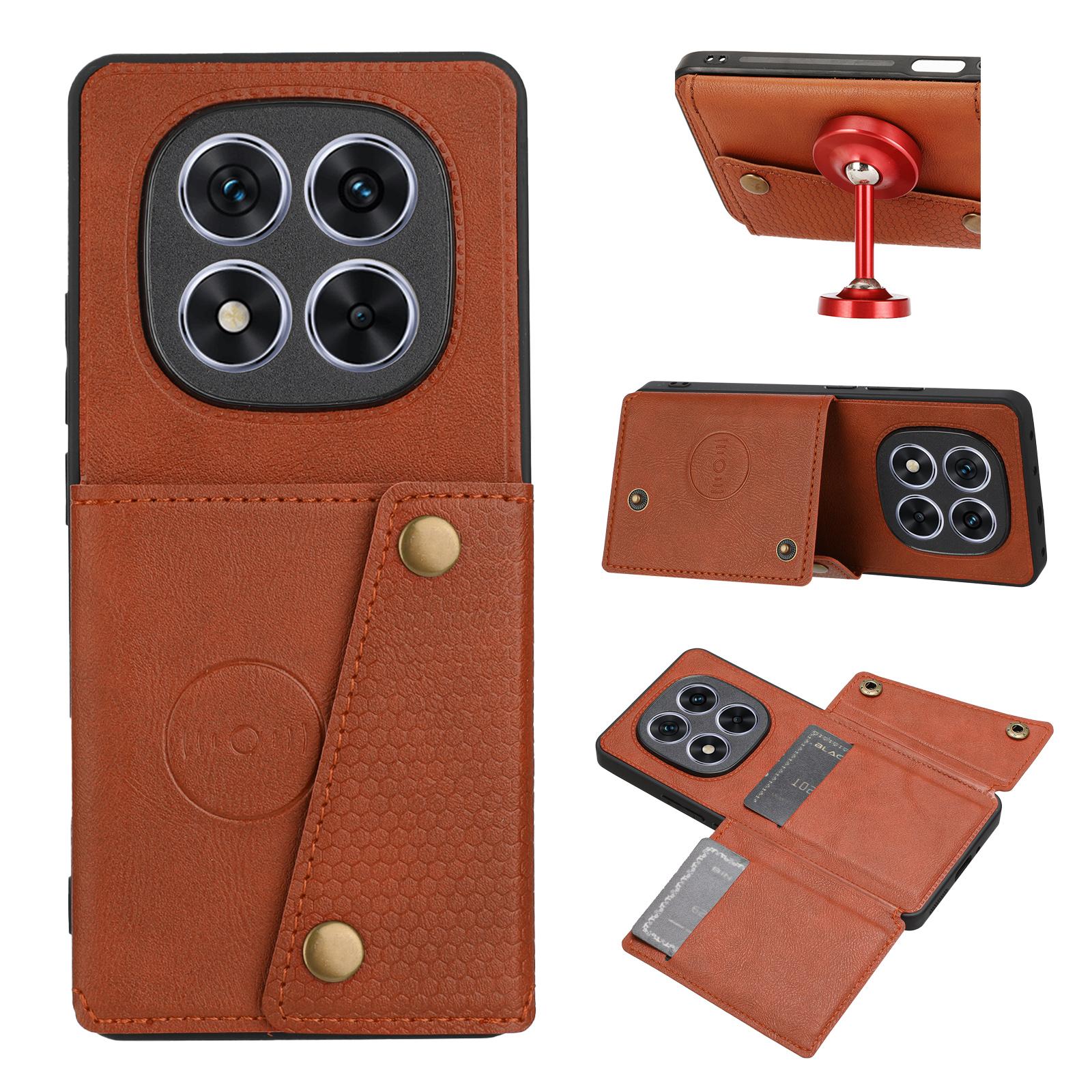 

For Xiaomi Redmi Note 14 Pro 4G Case with Card Slots Kickstand Leather+TPU Phone Cover Brown