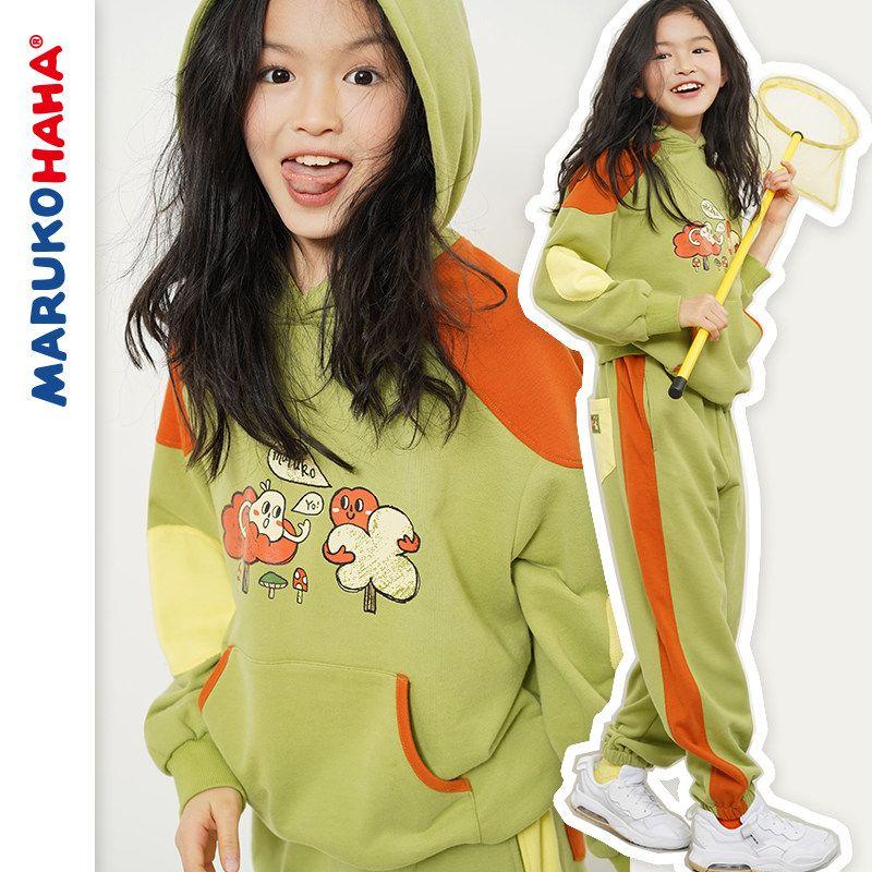 Cute Patchwork Sweater Set Children and Teens Hooded