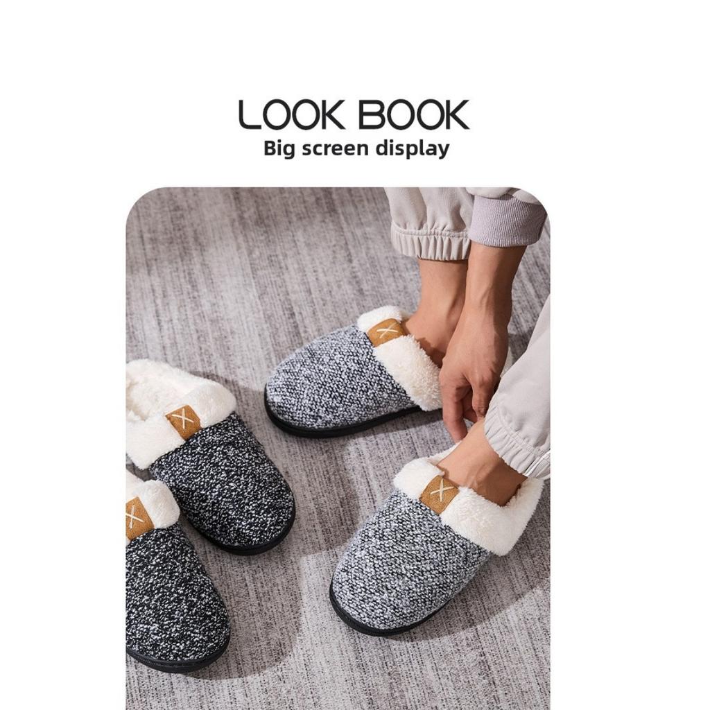 Dark Colored Fur Slippers for Women, Autumn and Winter Indoor Cotton Slippers for Home Warmth, Thick Soled Slippers for Men
