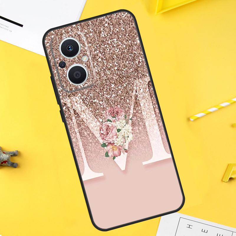 Letter Pink Shiny M R Case For OPPO Reno 7 Reno 10 Pro 4 5 6 8 Lite 8T 4Z 5Z OPPO Find X6 X5 Pro X2 X3 Neo Cover OPPO Find X2 Pro