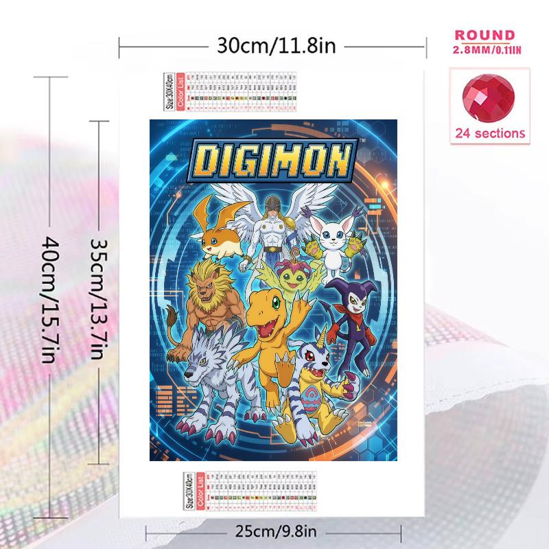 Digimon Adventure Group & Digital World Art Set Pattern 3pcs 100% Round Full Drill 5D DIY Diamond Painting Embroidery Cross Stitch Rhinestone Décor