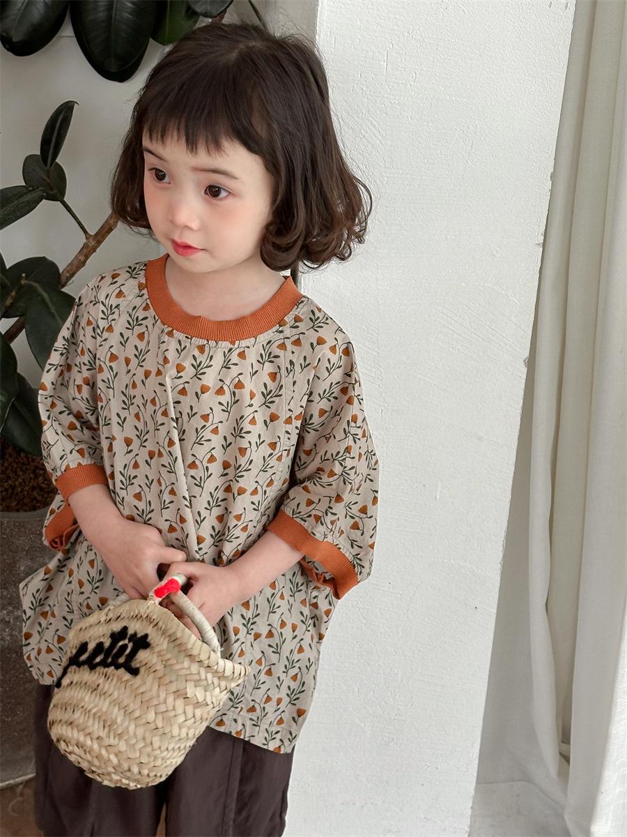 

Jiaye 2025 Летние футболки с короткими рукавами с цветочным принтом для детей — для мальчиков и девочек, братьев и сестер, парная одежда 110 cm