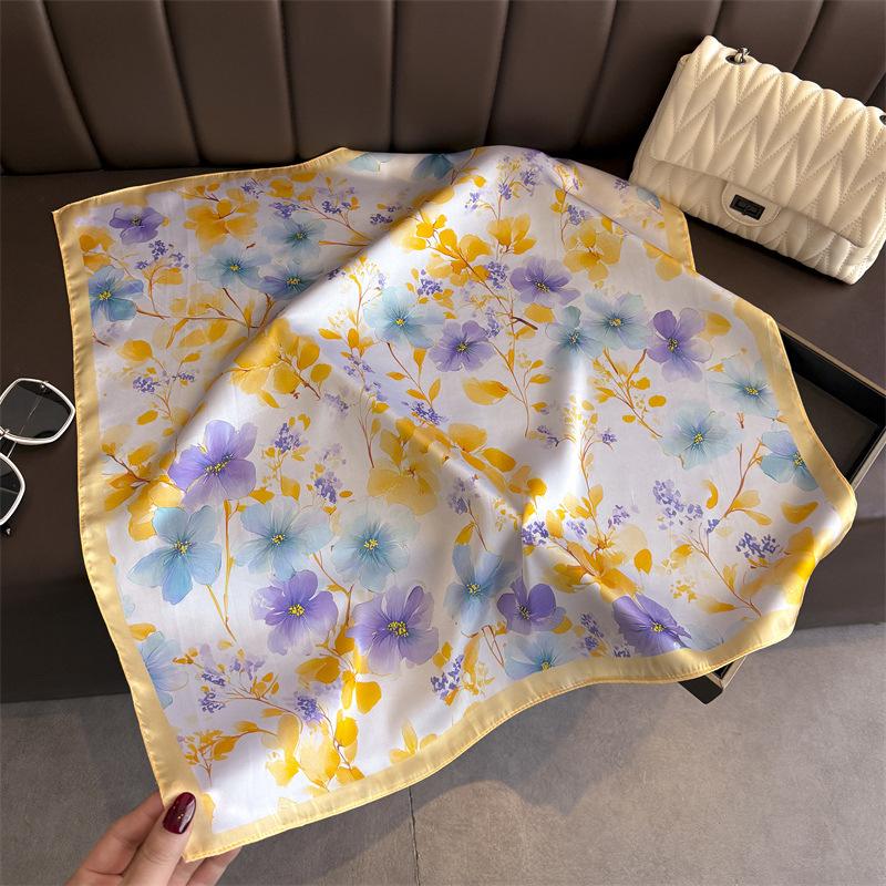 New Fashion Luxury 70Cm Square Women Silk Scarf Floral Print Designer Scarves Shawl Bandana Hijab Neckerchief Foulard