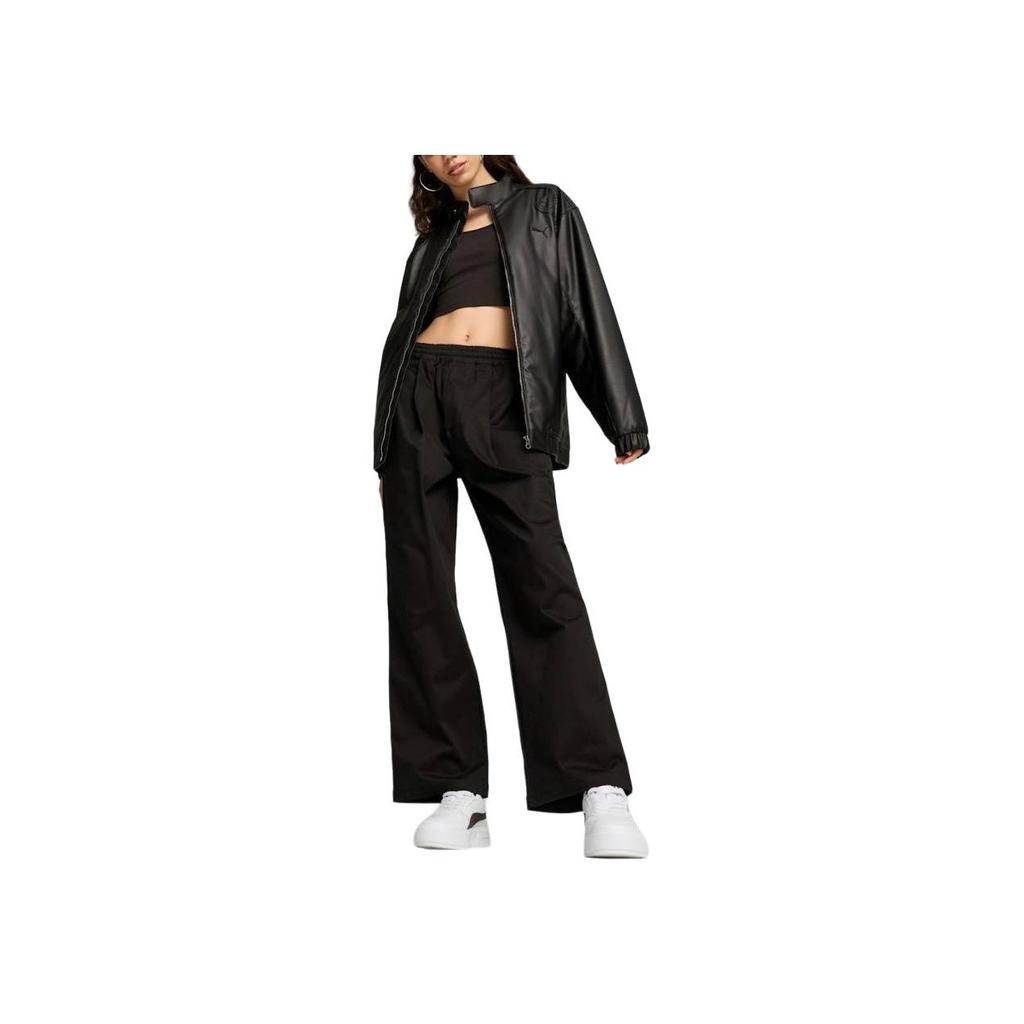 Puma Solid Color Logo Embroidered Stand Collar Zip Long Sleeve Jacket Unisex Jackets Black 630926-01