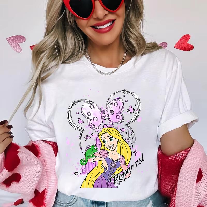 Rapunzel Tangled Castle Minnie Summer TShirt Girls Family Mother Daughter Casual Loose Oversized Women Short Sleeve Y2k