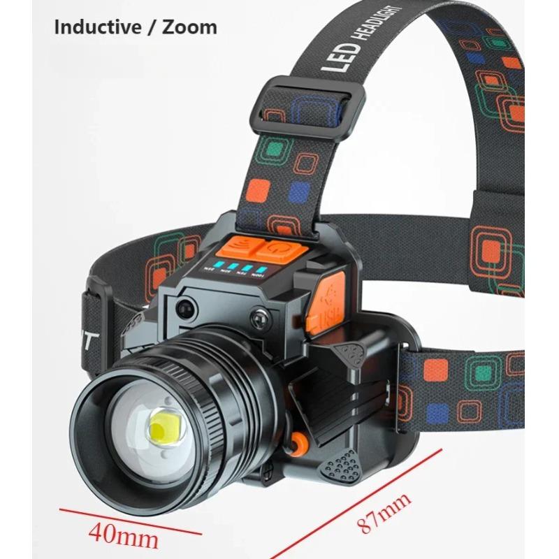 Super Bright LED Headlamp Fishing Headlight Portable Flashlight Zoom Sensor Rechargeable Outdoor Waterproof Camping Hunting Lamp