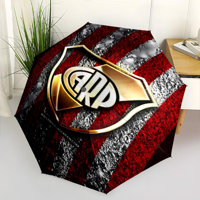 Club Atlético River Plate Print Automatic Umbrella, 8 Rib Iron Frame, Plastic Handle, Suitable for Outdoor Travel &Daily , Ideal Gift