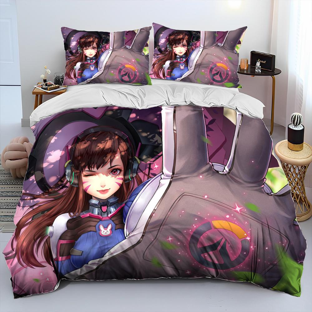 3D OW Overwatch Game Gamer DVA Comforter Bedding Set,Duvet Cover Bed Set Quilt Cover Pillowcase,King Queen Size Bedding Set Kids