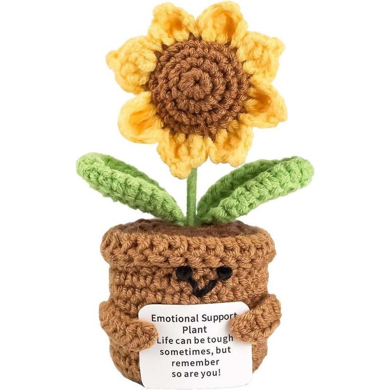 Crochet Sunflower Plush Toy, Emotional Gift, Decorative Ornament with Inspirational Message, Heartwarming Companion