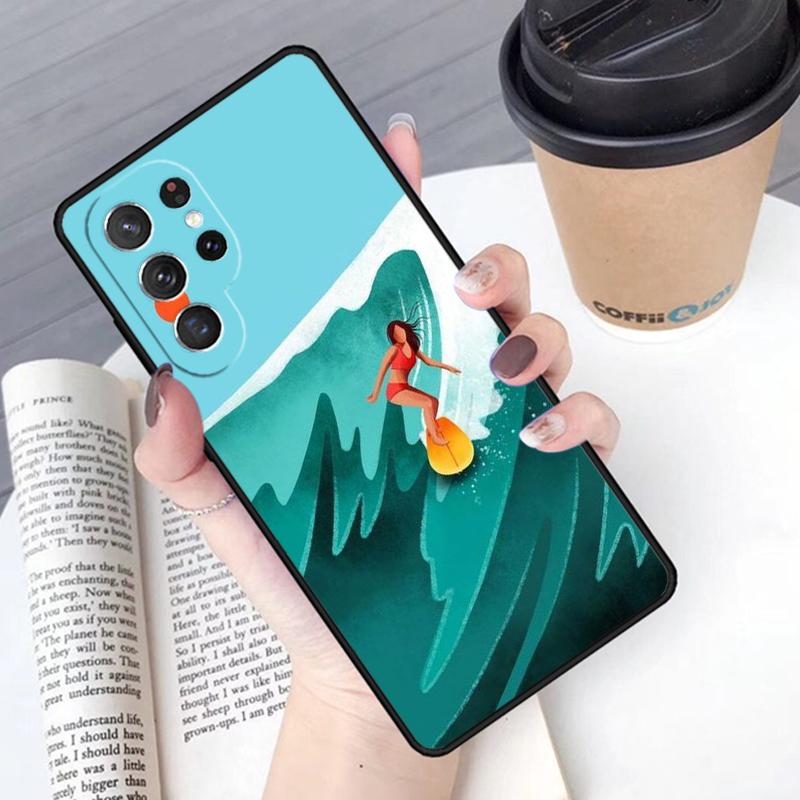 Surfing Art Surf Girl Phone Case Cover For Samsung Galaxy S24 S25 Ultra S21 S22 Ultra S10E Note 10 Plus Note 20 FE S23