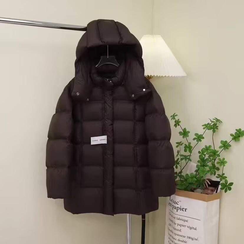 White duck down winter new medium and long puff down jacket women's tide hooded loose thickened small coat