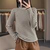 Autumn and Winter Women's Knitted Sweater New Semi-turtleneck Striped Bottoming Shirt with A Thin Long-sleeved Sweater