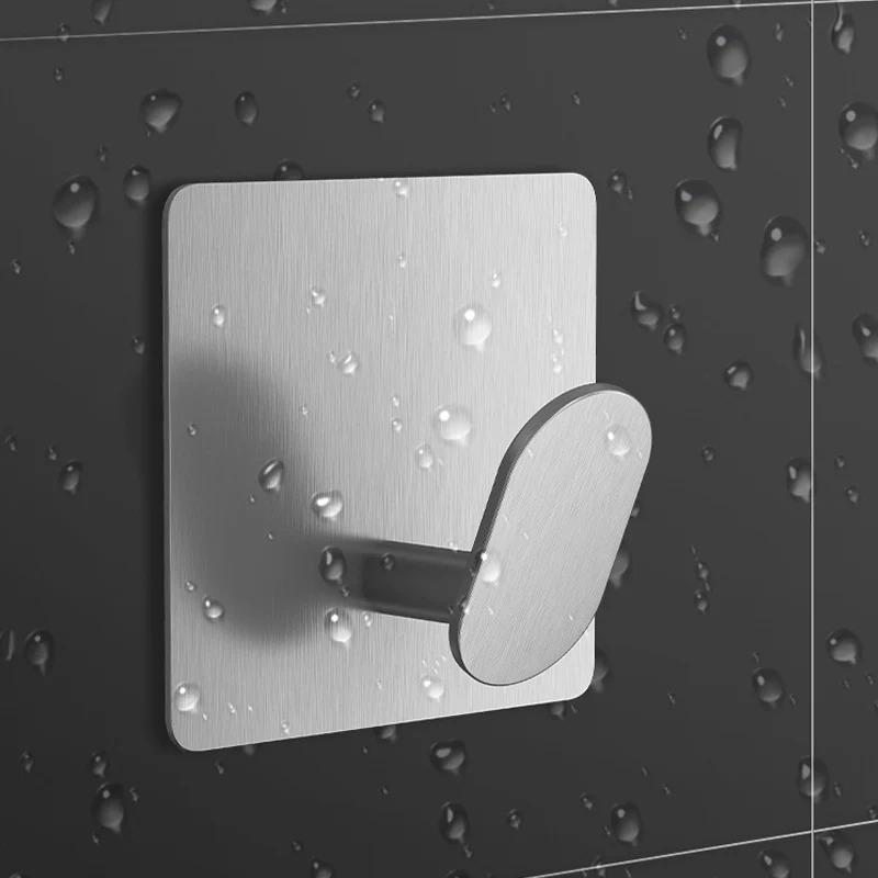 1/2pcs Stainless Steel Bathroom Robe Hooks Adhesive Wall Hook Towel Holder Bathroom Kitchen Hardware Multi-Purpose Hanger Hook