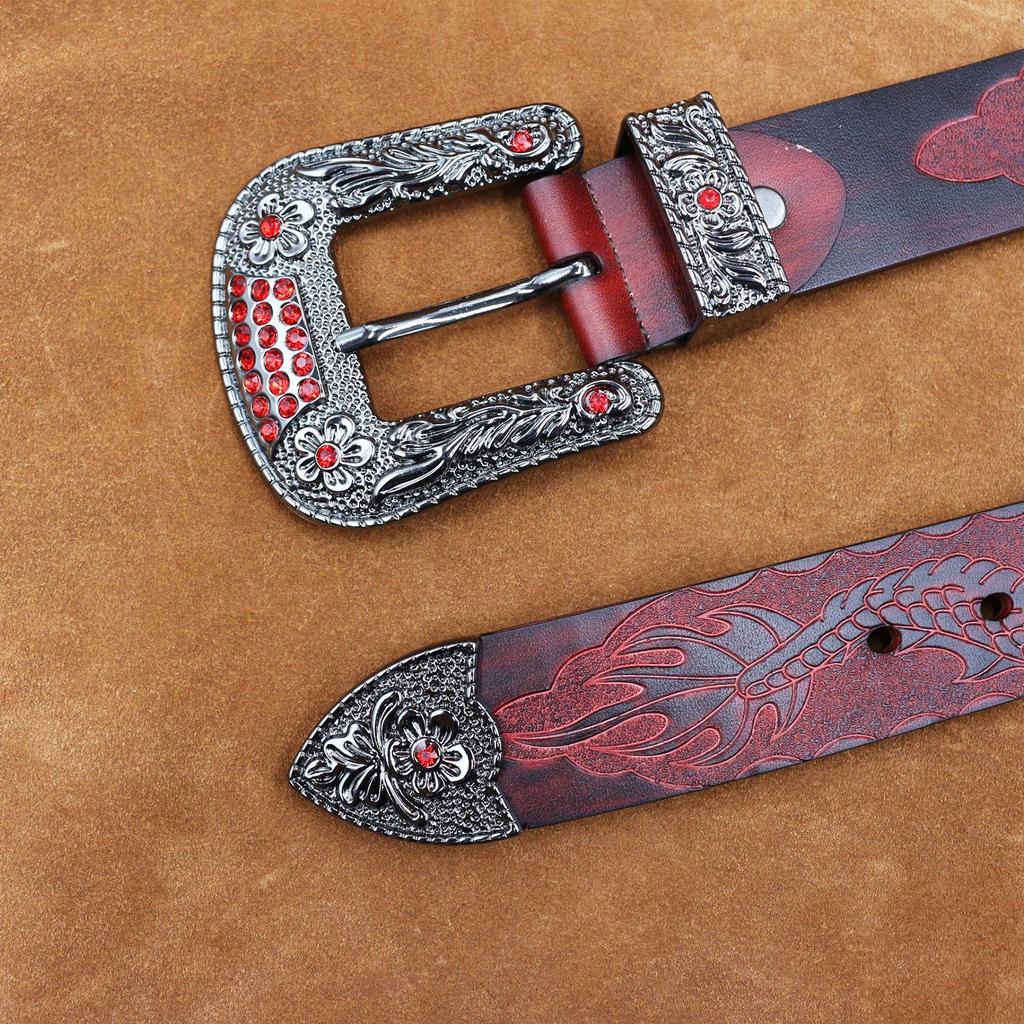 Herren Retro Gürtel aus echtem Rindsleder, Robust, Geprägtes Design