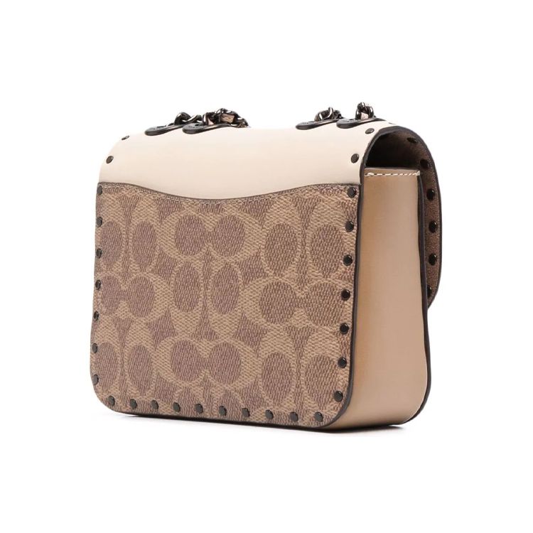 Coach Madison 16 Camellia Color Block Studded Flap Chain Crossbody Bag Small Women bags Beige Multicolor C2462-V5SNE
