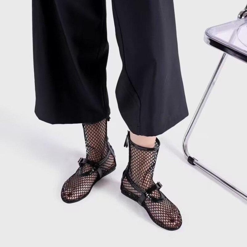 Summer new women's shoes metal buckle after zipper ballet women's shoes high-top fashion single shoes