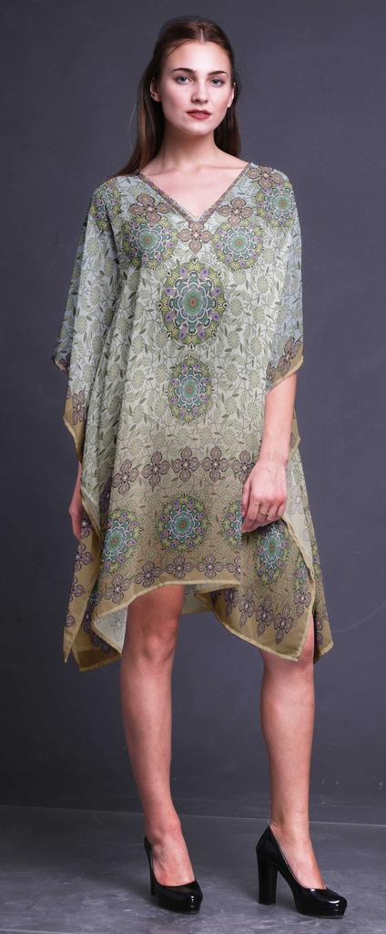 Phagun Ladies Kaftan Holiday Loungewear Midi Dress Beach Coverup-4X-5X