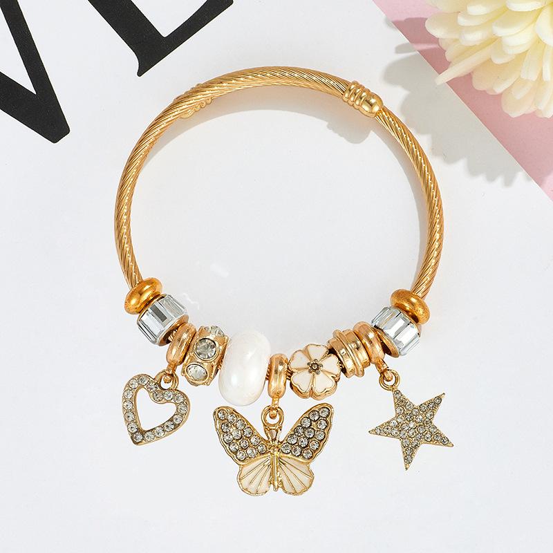 

Diamond Butterfly Swan Crystal Beaded Bracelet For Women Best Friend Gift Heart Crown Stainless Steel Jewelry