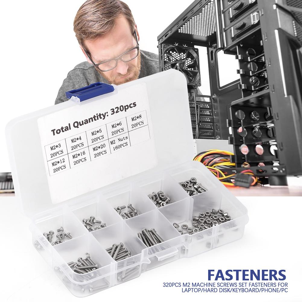 320 st M2 Maskinskruvar Set Fästelement för Bärbar DatorHårddiskTangentbordTelefonPC