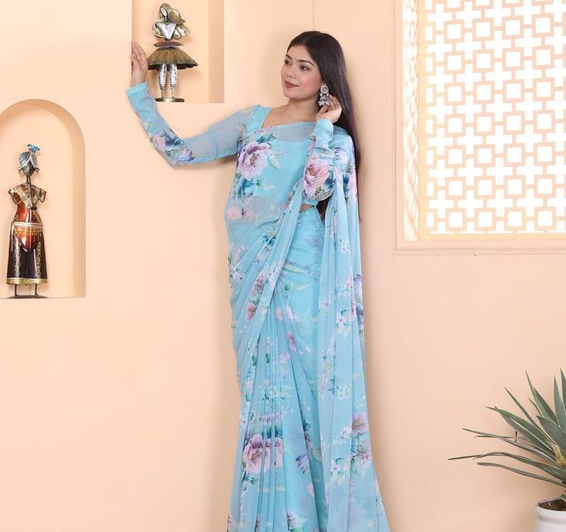 Trending Indian Ready To Wear Blue Georgette Saree