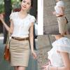 Short Sleeve Blouse Shirt Fashion Ruffles Ladies White Black Office Women