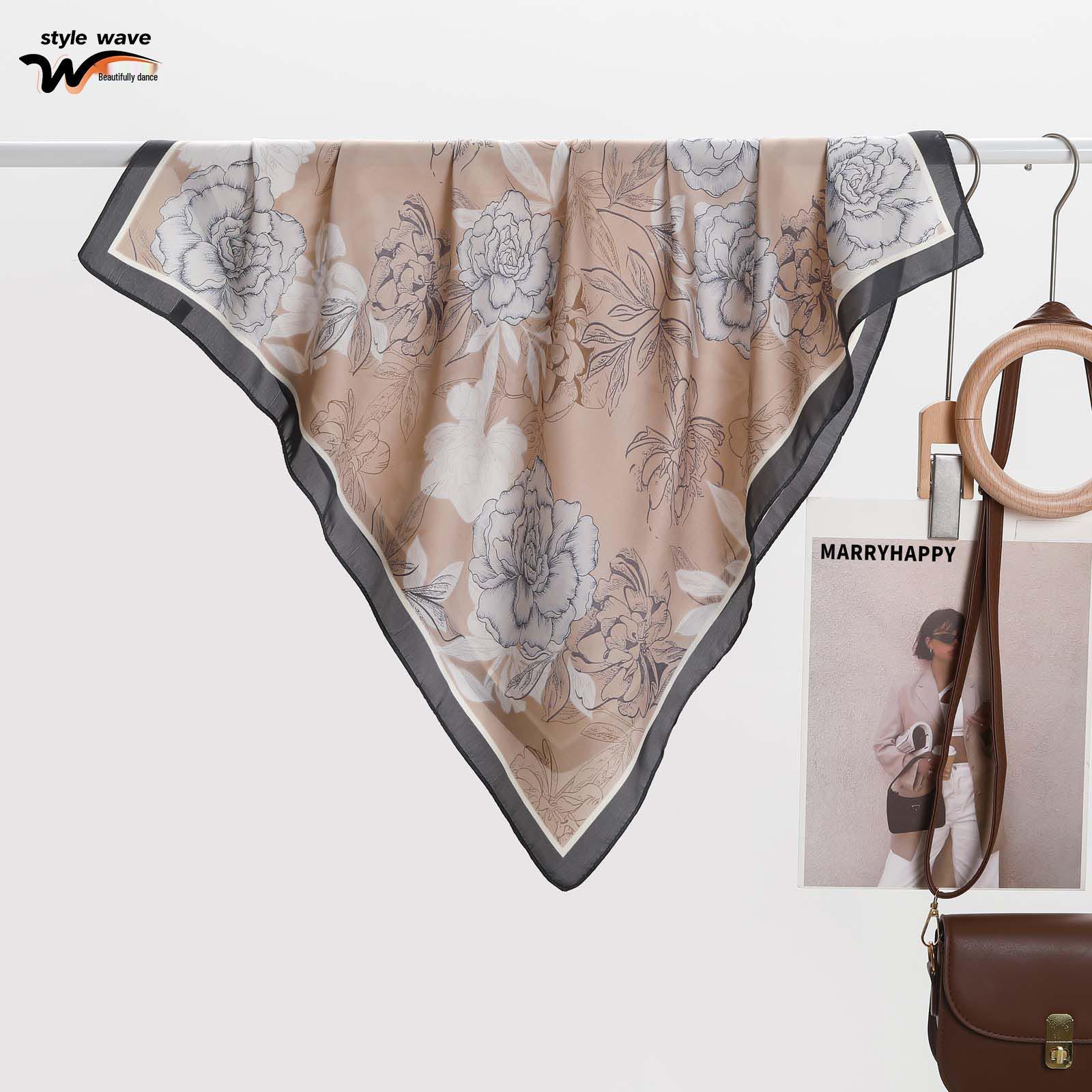 

Elegant Peony Women s Silk Imitation Scarf: Decorative Spring/Summer Accessory for Neck & Sun Protection - Hot Sale 70*70CM