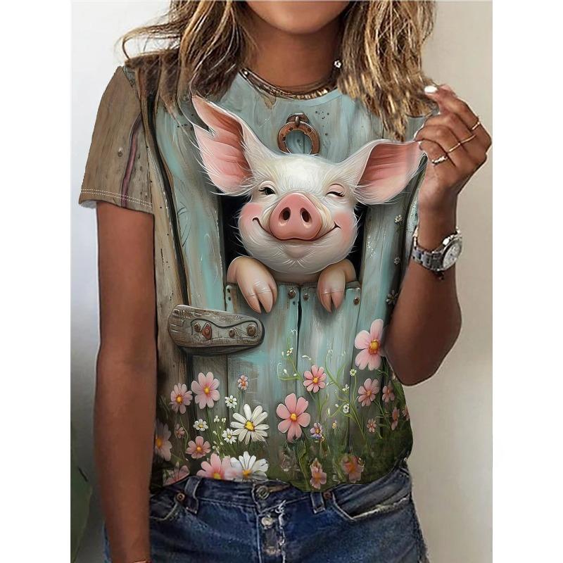 

Летний топ с круглым вырезом и принтом в виде животных 3D, модные повседневные женские футболки с короткими рукавами L