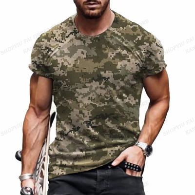 Camiseta de Camuflaje para Hombre Camuflaje Impresión 3D Camiseta Moda Hombre Cuello Redondo Manga Corta Camiseta Exterior Ropa Deportiva Tops Camiseta